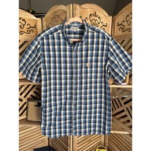 Carhartt Men's Blue Plaid Short Sleeve Button-Up Shirt – XL Relaxed Fit